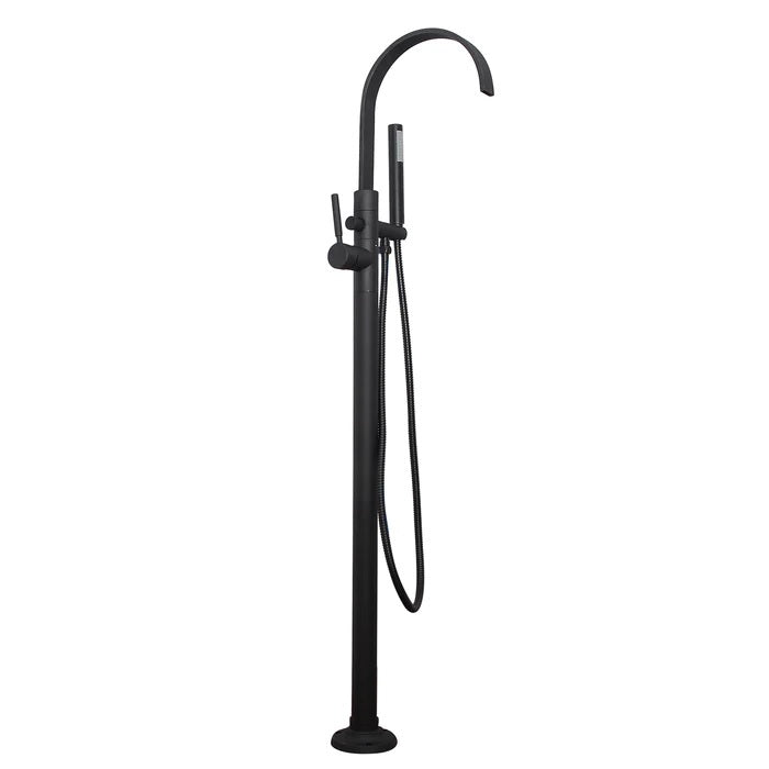 Tessa Floor-Mount Flat Spout Tub Faucet with Hand Shower Matte Black