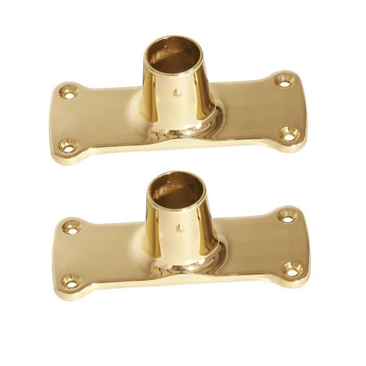 Jumbo Rectangular Shower Rods Flange Pair 1" ID in Polished Brass